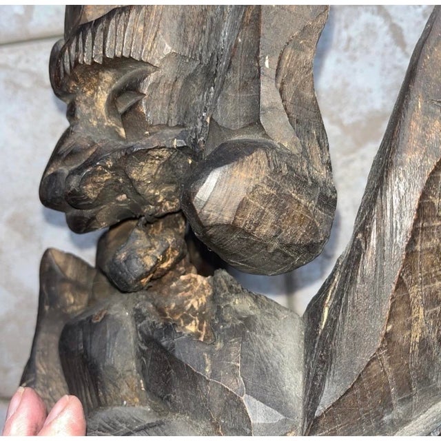 Vintage or Antique Hand-Carved Asian Wooden Guardian or Demon Masks, Often Featuring Stacked or Multi-Tiered Faces With Fierce For Sale In Greensboro - Image 6 of 14