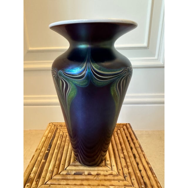 Glass Vintage Lundberg Art Deco Style Art Glass Vase For Sale - Image 7 of 15