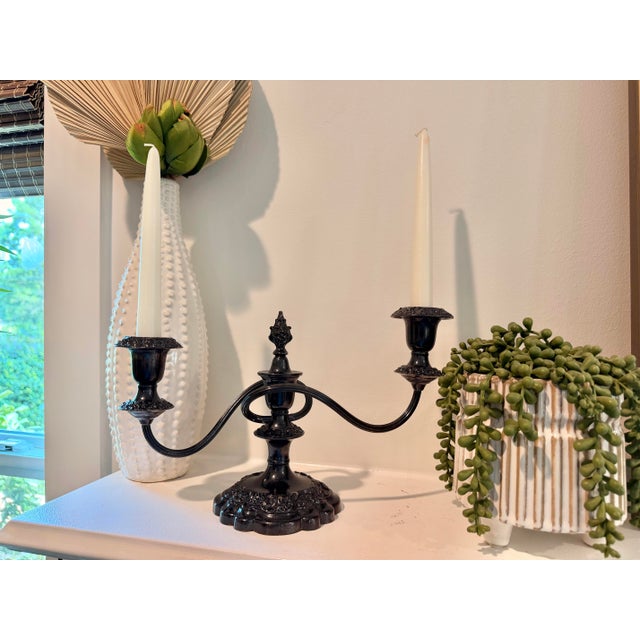 Vintage Black Powder-Coated Brass Two-Arm Candelabrum With Grape & Vine Detail For Sale - Image 10 of 10
