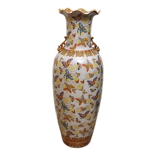 Half-Soldier Floor Vase Tall Chinese Porcelain Butterfly Gilt Enameled For Sale