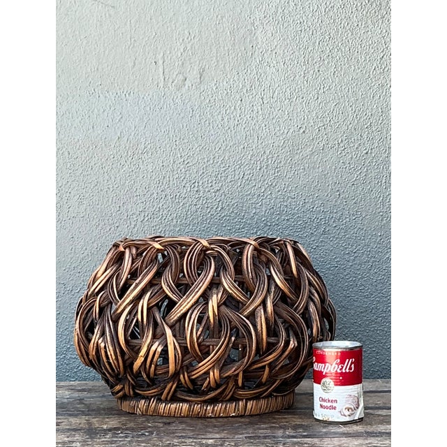 Vintage Handcrafted Woven Rattan Basket For Sale - Image 11 of 12