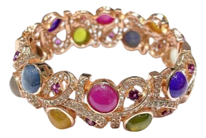 Bochic “Capri” Vintage Ruby & Multi Sapphire Cuff Set In 18K Gold & Silver