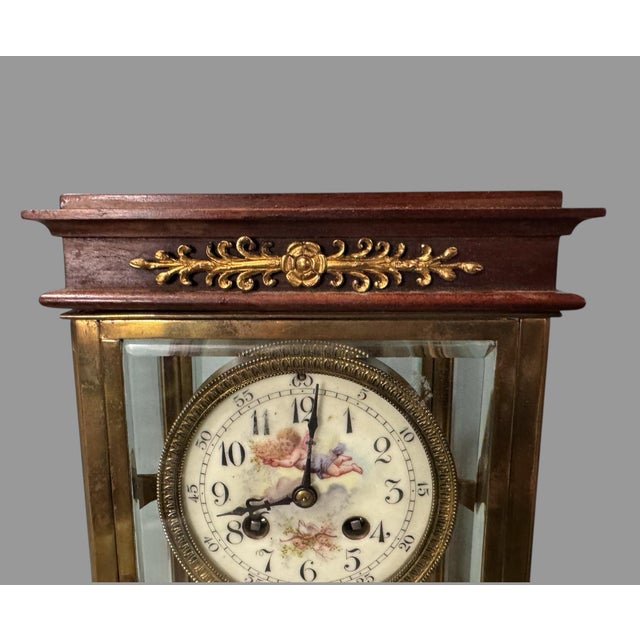 Unusual Antique French Ormolu Decorated Crystal Regulator Clock W Porcelain Cherub Decorated Dial In very good original...