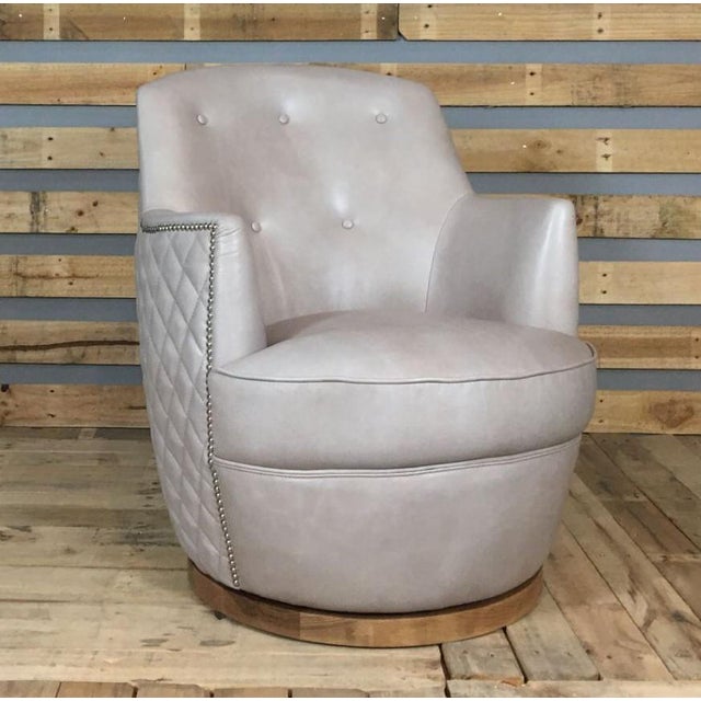 Wood Jhs Candace Seaweed Genuine Leather Swivel Chair For Sale - Image 7 of 7