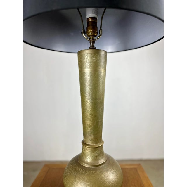 Boho Chic Mid Century Era Middle Eastern Etched Brass Urn Lamp For Sale - Image 3 of 12