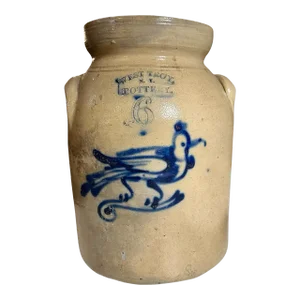 19th Century West Troy New York Pottery Stoneware Jar