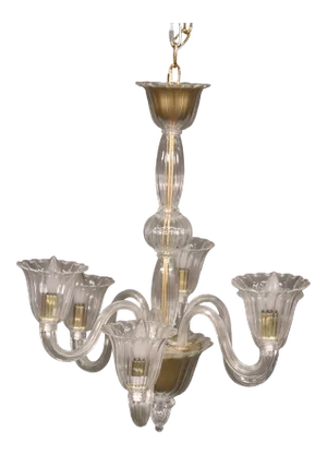 6-Arm Italian Murano Glass Chandelier