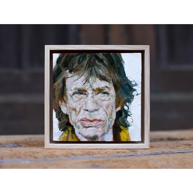 This portrait captures a striking likeness with bold brushwork and a vivid color palette, emphasizing the subject's...
