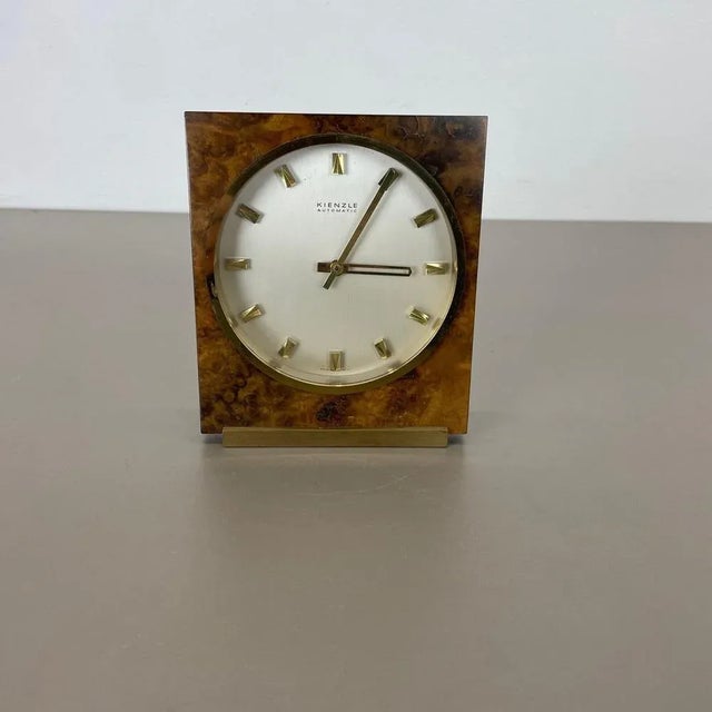 Contemporary Hollywood Regency Brass & Walnut Table Clock from Kienzle, Germany, 1960s For Sale - Image 3 of 18