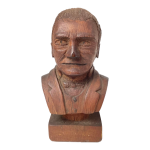 Antique Primitive Hand-Carved Folk Art Solid Wood Bust