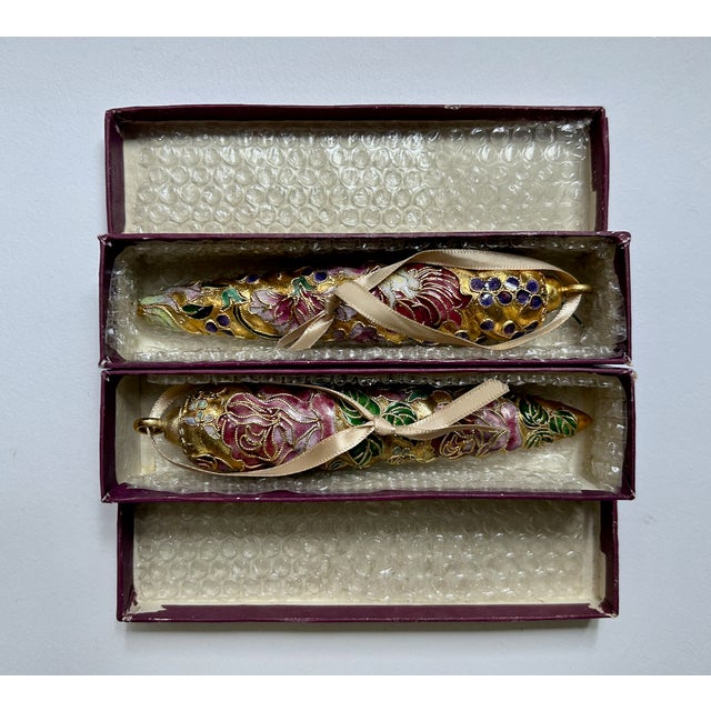 Pair of Gold Cloisonné & Crystal Ornaments For Sale - Image 14 of 17