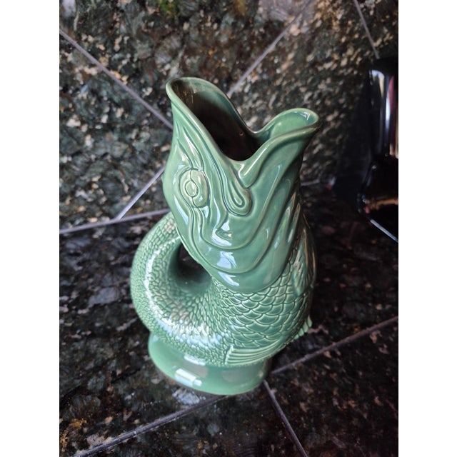 Mid-Century Modern Vintage Mid-Century Dartmouth Pottery Devon Green Fish "Gurgling" Gluggle Jug (j.g.) For Sale - Image 3 of 9