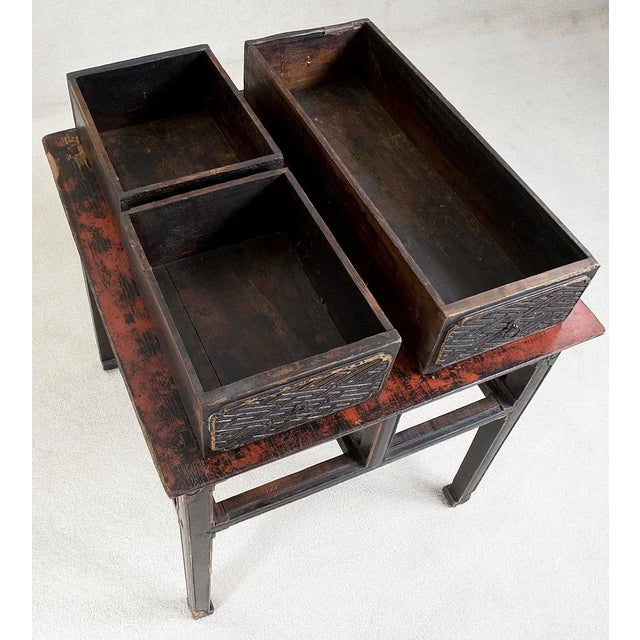 Wood Antique Chinese 4 Drawer Table For Sale - Image 7 of 10