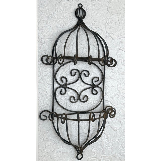 French Country Mid Century Wrought Iron Wall Planter With Scrolls For Sale - Image 3 of 9