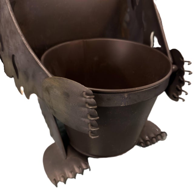 Late 20th Century Vintage Hand-Crafted Artisan Metal Bear Sculpture Luminary & Planter For Sale - Image 5 of 17
