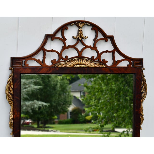 1920s Antique Chippendale Mahogany Fretwork Wall Mirror Gilt Shell Accents For Sale - Image 5 of 15