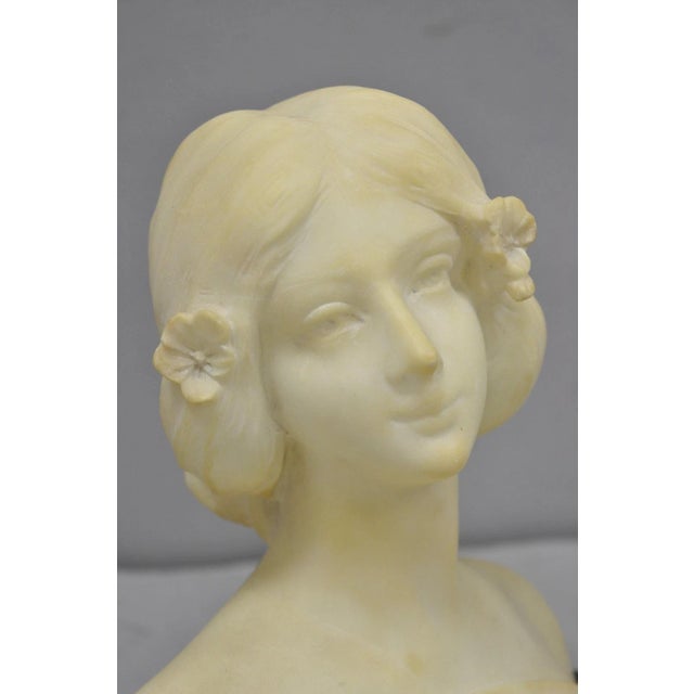 White Antique Neoclassical Carved White Marble 9" Bust of Woman's Head on Marble Base For Sale - Image 8 of 16