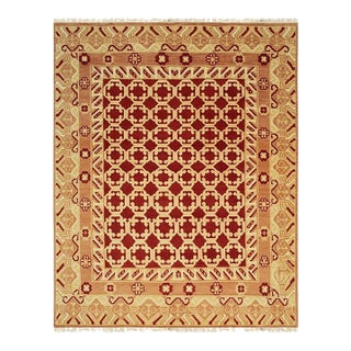 9x12 Coral Hand-Knotted Wool Linked Rosettes Geometric Modern Carpet Rug For Sale