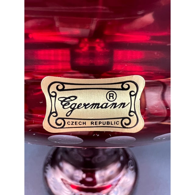 Vintage Bohemian 2 Pc Red Crystal Egermann Czech Art Glass Centerpiece Bowl Vase Epergne Stunning For Sale - Image 9 of 12