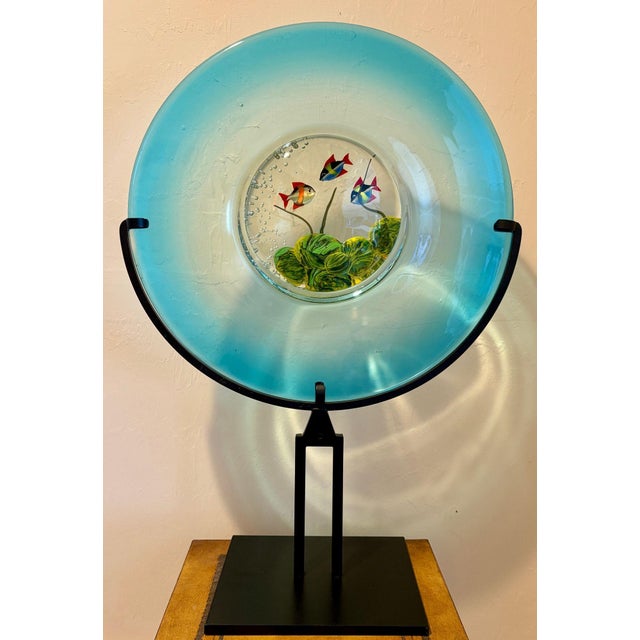 Contemporary Vintage Murano Glass Disc Aquarium on Stand For Sale - Image 3 of 11