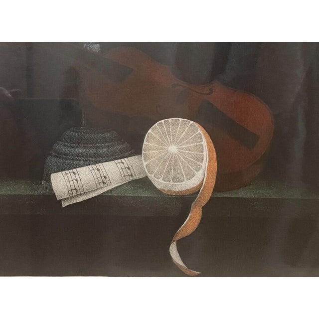 Black Original Tomoe Yokoi 'orange and Violin' Still Life Signed Ltd Ed Mezzotint For Sale - Image 8 of 11
