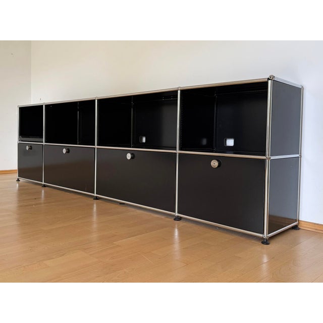 Black Ral 9011 Sideboard with 8 Compartments, 4 Doors and Pull-Out Shelf by Fritz Haller for USM Haller, Switzerland, 2000s For Sale - Image 6 of 18