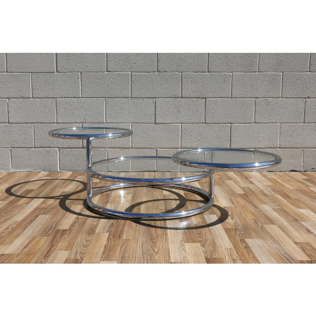 1970s 1970s Italian Chrome Swivel Coffee Table With Glass Tops For Sale - Image 5 of 18