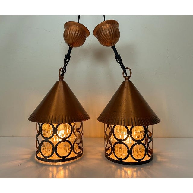 Mid-Century Brutalist Pendant Lantern Ceiling Lamps, the Netherlands, 1960s, Set of 2 For Sale - Image 4 of 18