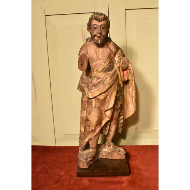 Printmaking Materials 18th Century A Large Carved Painted Polychrome Santos, Possibly John the Baptist For Sale - Image 7 of 7