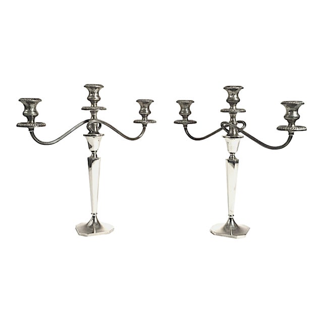 1960s Pair of Cartier Sterling Silver Candlesticks & Gorham Manufacturing Company Three-Light Candelabra For Sale