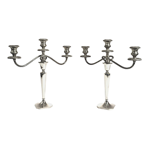 1960s Pair of Cartier Sterling Silver Candlesticks & Gorham Manufacturing Company Three-Light Candelabra