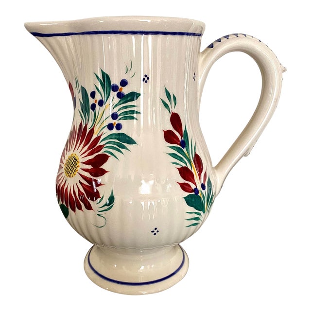 Vintage Quimper Faience Pottery Handpainted Pitcher For Sale