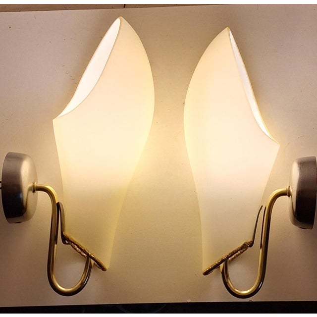 Mid-Century Wall Lamps with Cream-Colored Glass Shades on Metal Mounts1950s, Set of 2 For Sale - Image 17 of 17