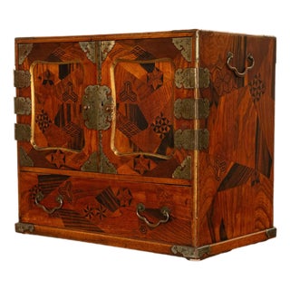 Antique Japanese Meiji Kodansu Tansu Marquetry Table Cabinet Jewelry Chest 1880 For Sale