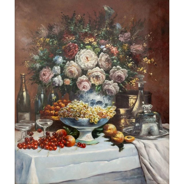 Francois Gabriel (French, 1893-1993), Still Life with Bouquet and Fruit, Oil on Panel, late 20th century, signed lower...
