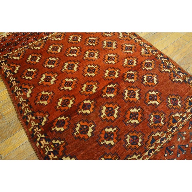 19th Century 1880s Red Ruby Geometric Tribal Antique Baluch Turkmen Rug 2' 7'' X4' 0'' Knotted Wool Carpet For Sale - Image 5 of 9