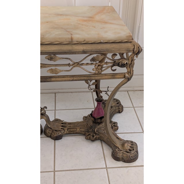 Truly Unique Antique Cast Iron COFFEE TABLE w/ Creamy ITALIAN MARBLE! This unique piece features Lion Paw Feet, Rope Style...
