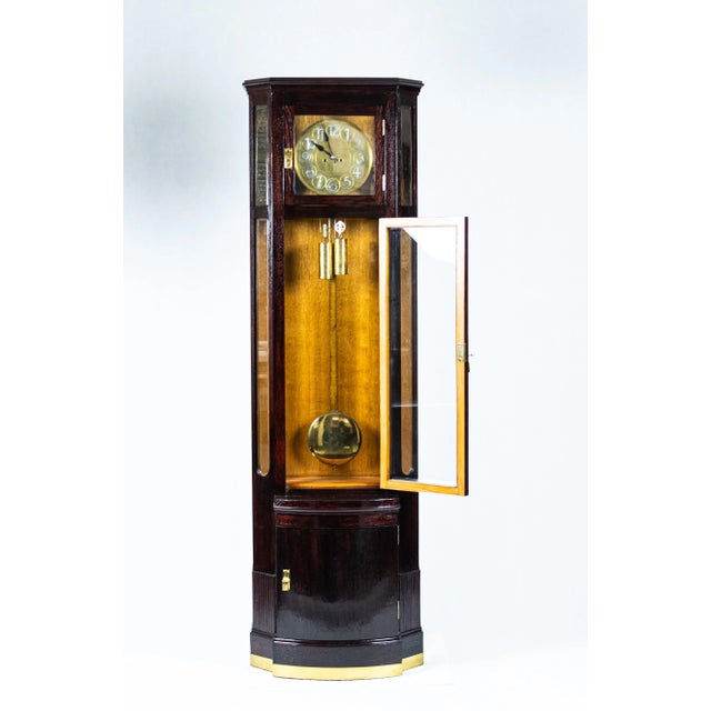 Dial hammered brass 1/2 hour strike beveled body, semicircular door, faceted glasses very nice clock case