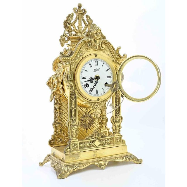 Vintage Gilded Italian Mantel Clock, Mid-20th Century For Sale - Image 6 of 8