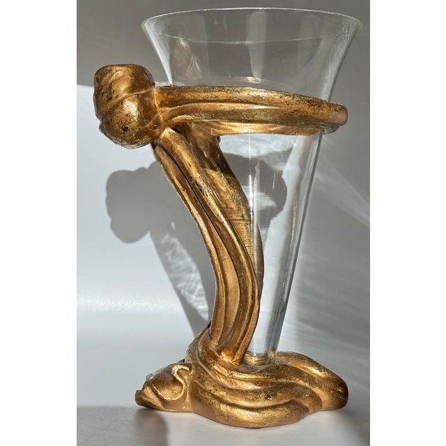 Gold Vintage Dorothy Draper Style Gold Gilt Trompe L’Oleil Vase For Sale - Image 8 of 12