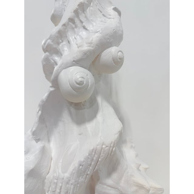 Sculpture Materials Pair, Vintage Sirmos White Lacquered Plaster Seashell Table Lamps, Palm Beach For Sale - Image 7 of 18