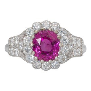 2ct Hot Pink Sapphire Ring With Natural Diamonds Accents: Solid 14k Gold, Oval, Size 6.75 For Sale