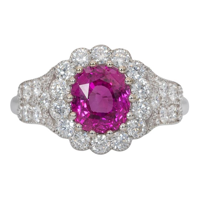 2ct Hot Pink Sapphire Ring With Natural Diamonds Accents: Solid 14k Gold, Oval, Size 6.75 For Sale