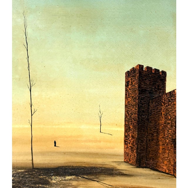 Álvaro Guillot Surrealist Fortress Landscape Oil Painting, Signed For Sale - Image 10 of 15