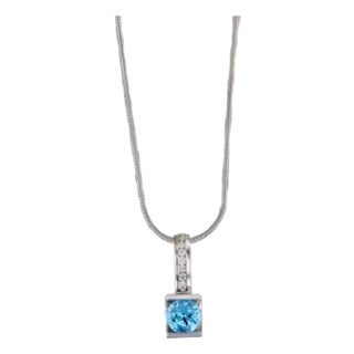 4.77ctw Blue Topaz Diamond Pendant Necklace 14k White Gold 16" Snake Chain For Sale