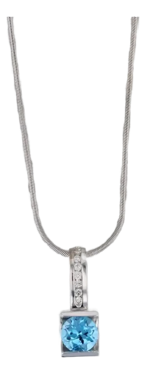 4.77ctw Blue Topaz Diamond Pendant Necklace 14k White Gold 16" Snake Chain