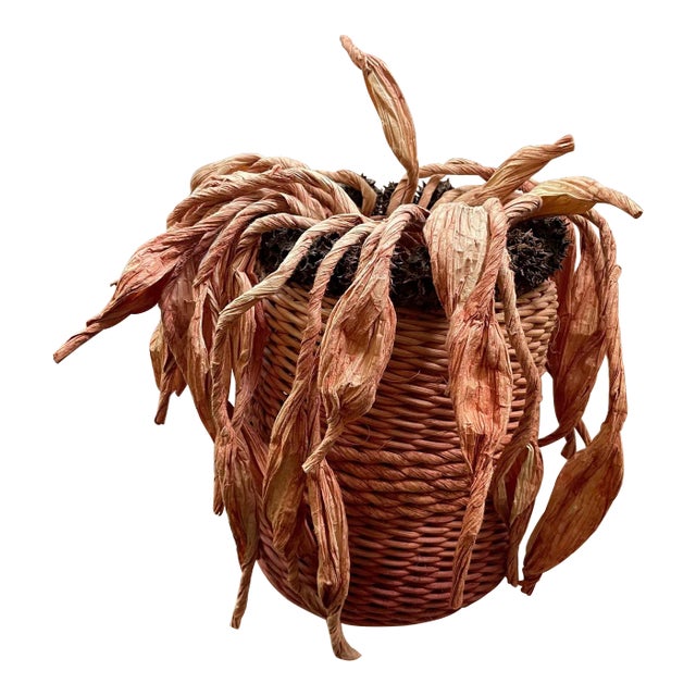 Late 20th Century Folk Art Grass and Seed Pod Basket For Sale