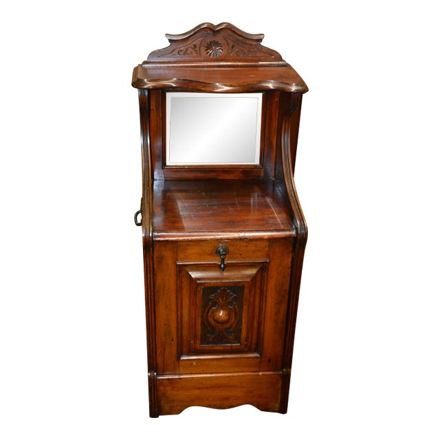 Vintage Carved Mahogany Wood Coal Holder Purdonium W/ Metal Removable Insert / Mirror & Shelf For Sale