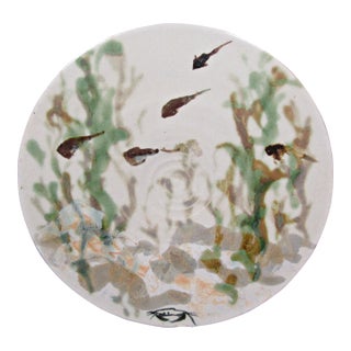 1970s Signed Abstract Fish Studio Pottery Decorative Plate For Sale