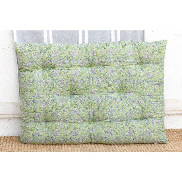 1990s Hand Block Printed Jaipur Spring Green Floor Cushion For Sale - Image 5 of 9
